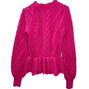 a loves a Girls Fuchsia Cable Knit Peplum Sweater Mock Neck Puff Sleeve Size S